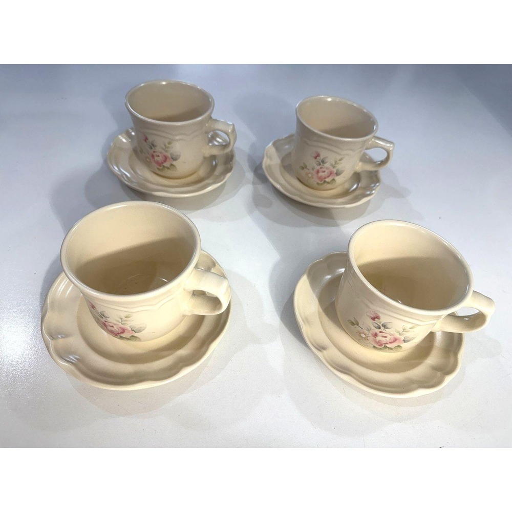 Pfaltzgraff Tea Rose Coffee / Tea Mug Cup and Saucer Plates Bundle of 4 Vintage